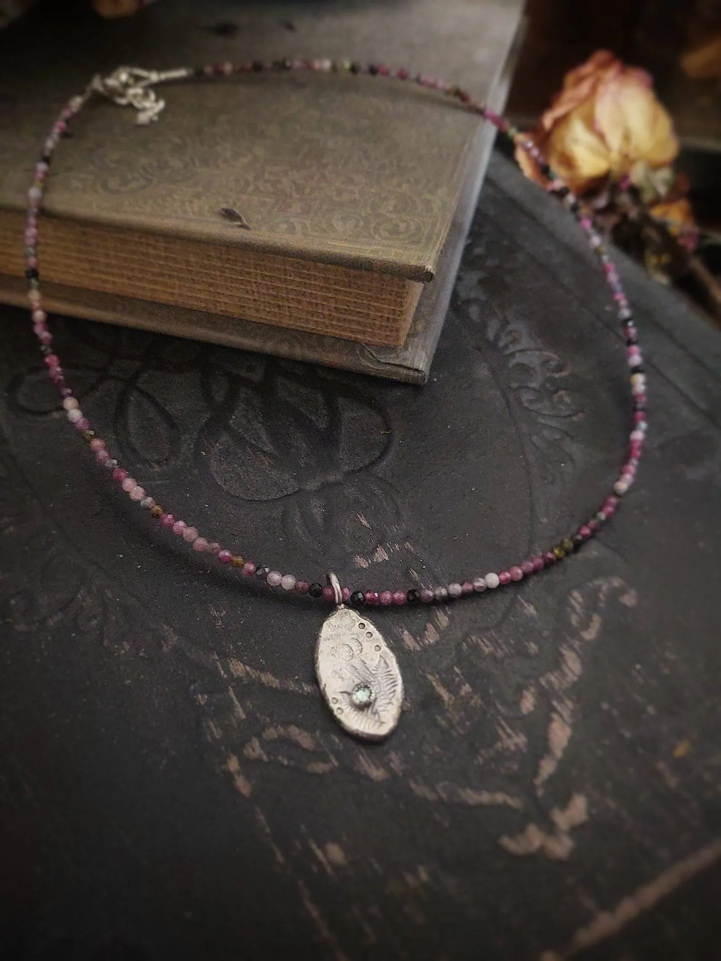 Tourmaline Beaded Necklace - Silver Fern Charm