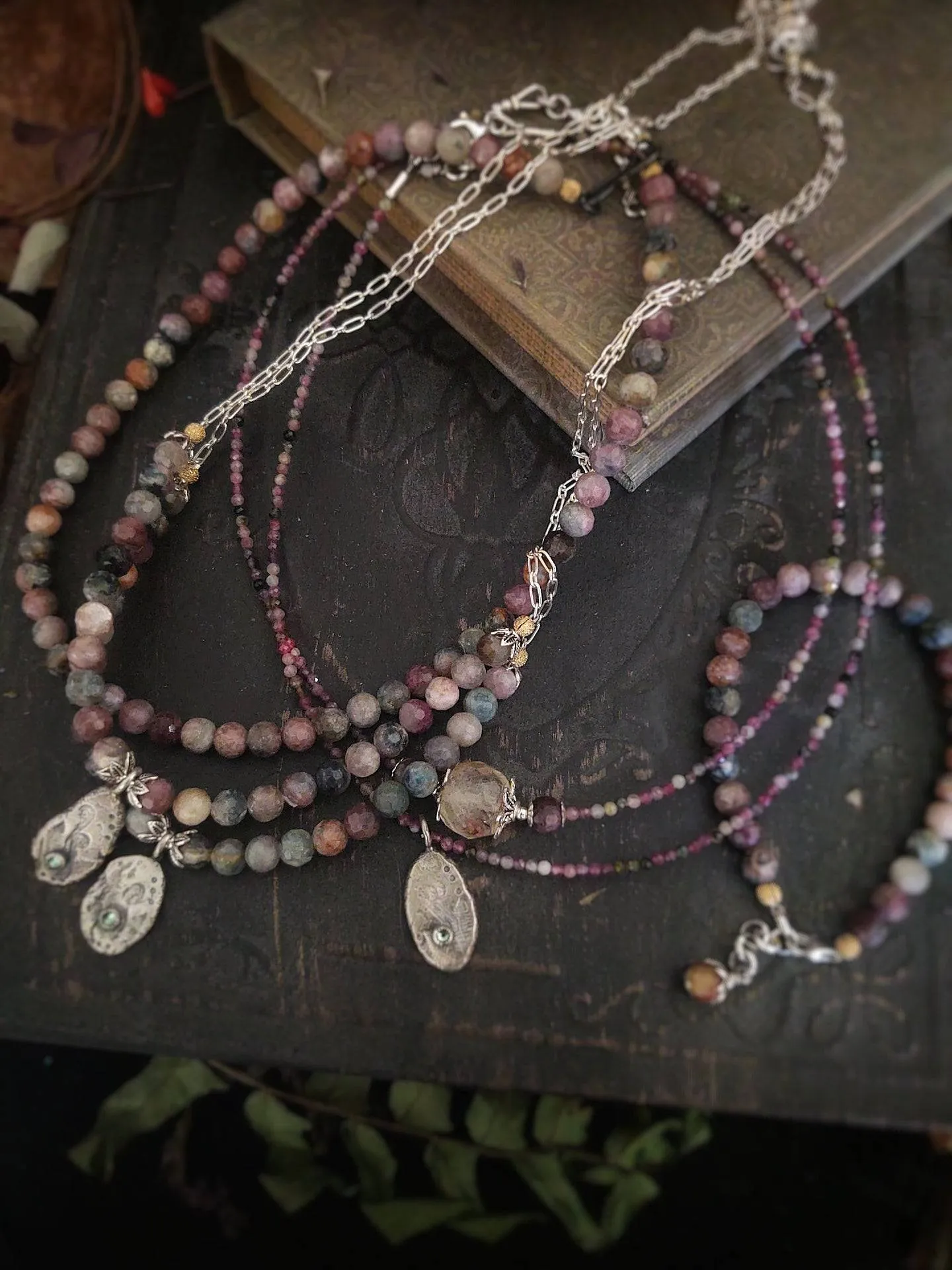 Tourmaline Beaded Necklace - Silver Fern Charm