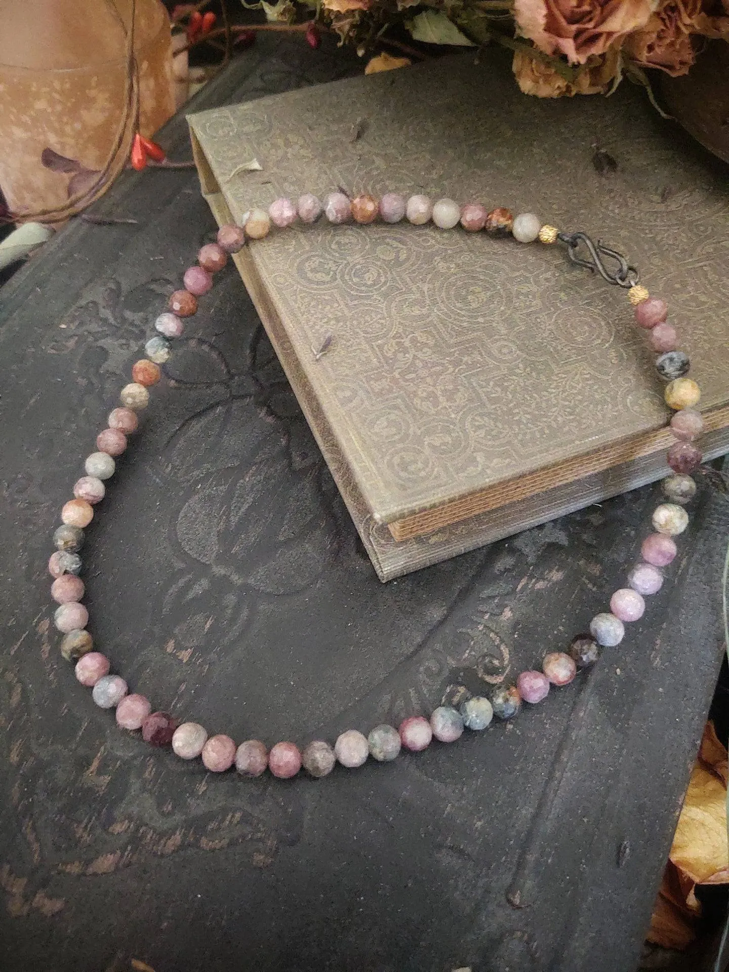Tourmaline Beaded Necklace - Silver Fern Charm