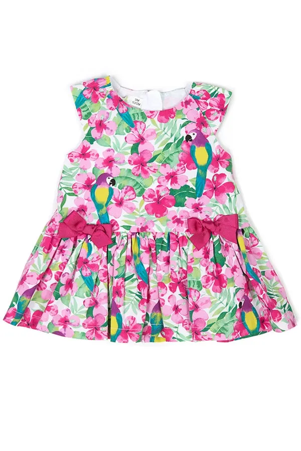 Tropical Bird and Floral Print Dress