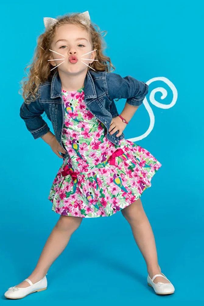 Tropical Bird and Floral Print Dress