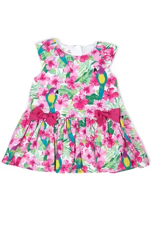 Tropical Bird and Floral Print Dress
