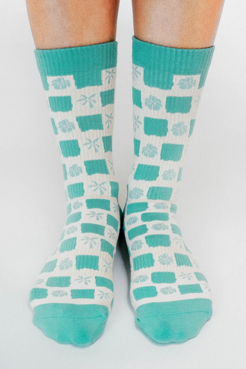 Tropical Checkers Knit Crew Sock by Loindaflow