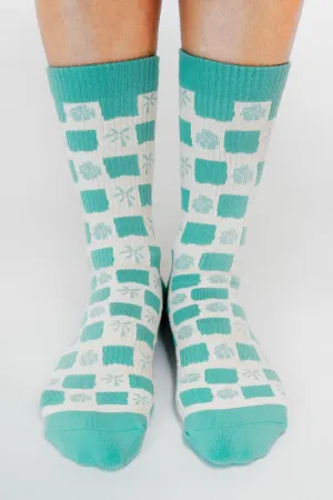 Tropical Checkers Knit Crew Sock by Loindaflow
