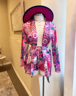 Tropical Print Satin Short Set