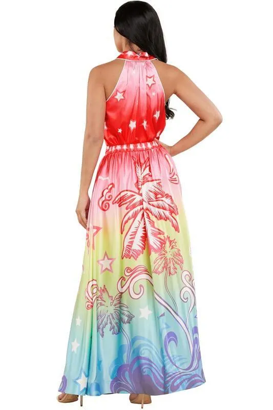 Vibrant Ombre Tropical Print Top and Skirt Set