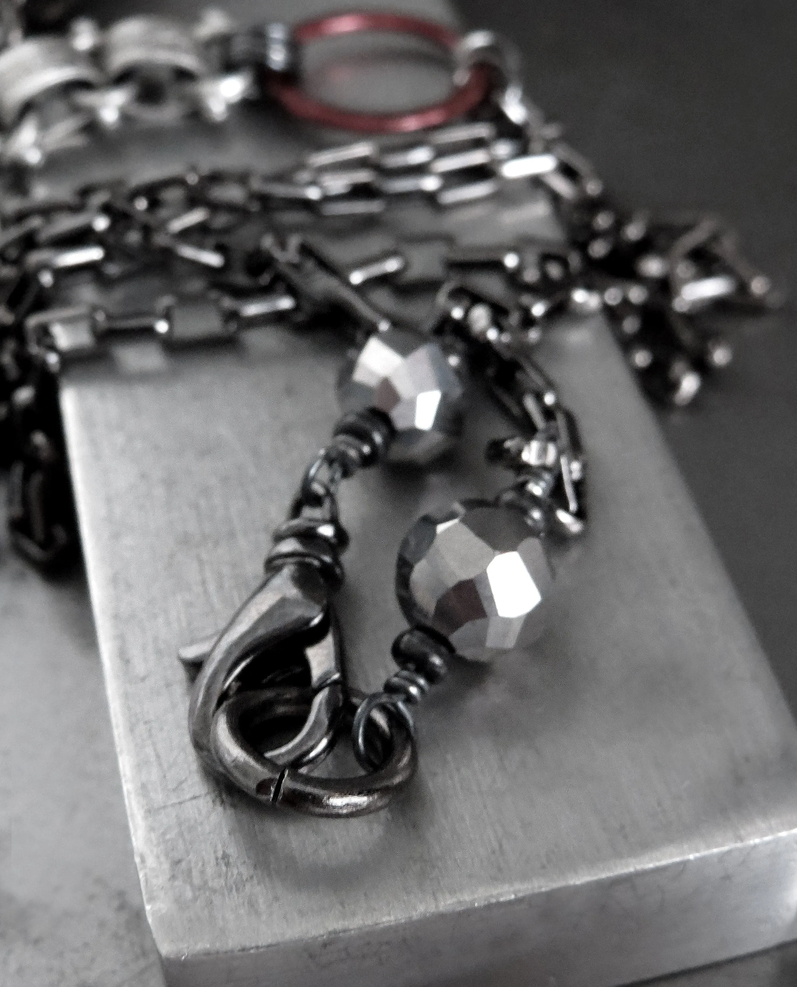 VICTORY - Long Y Necklace with Large Gunmetal Spike with Vintage Style Chain