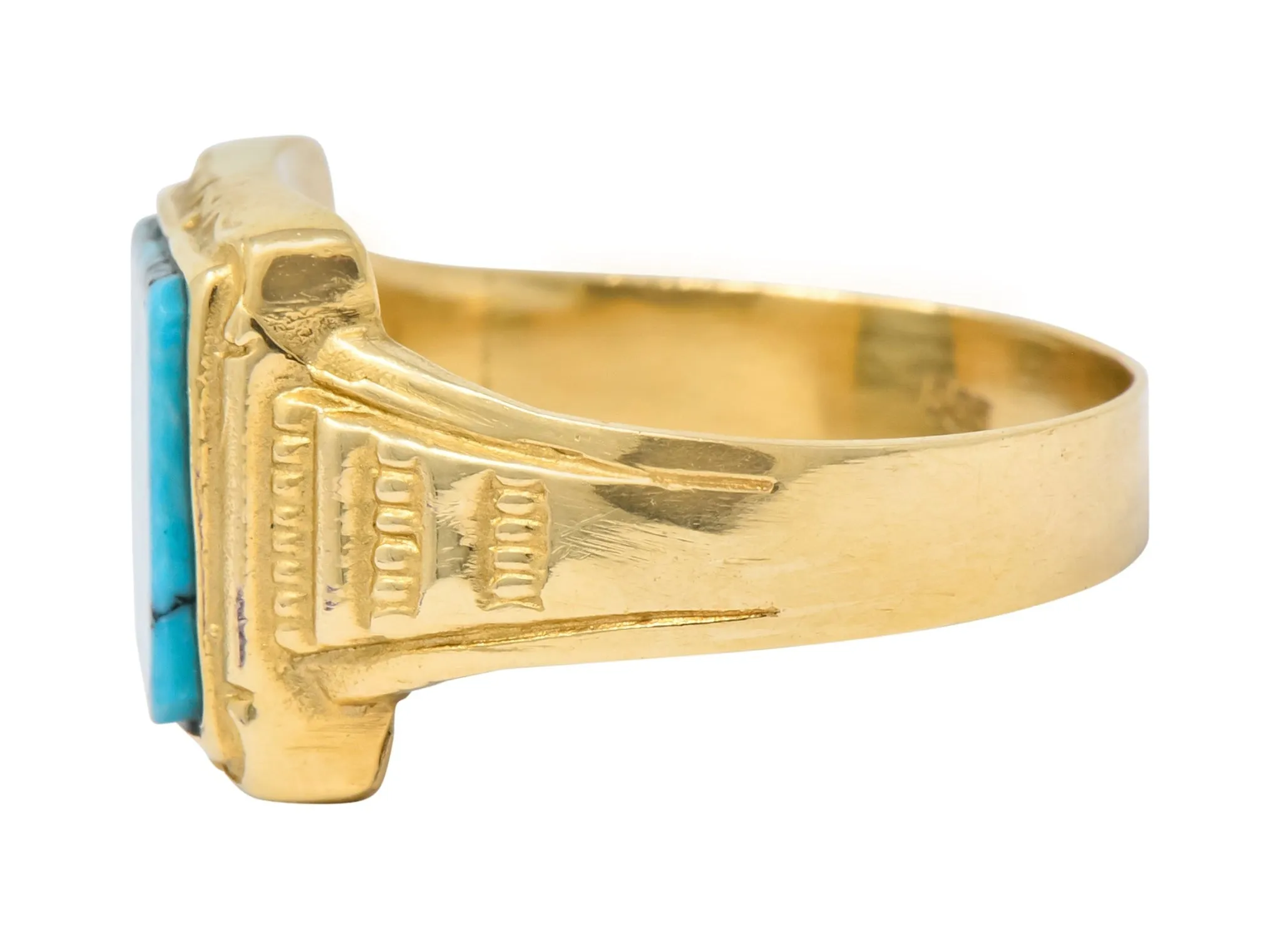 Vintage 1960's Turquoise 14 Karat Gold Square Ring