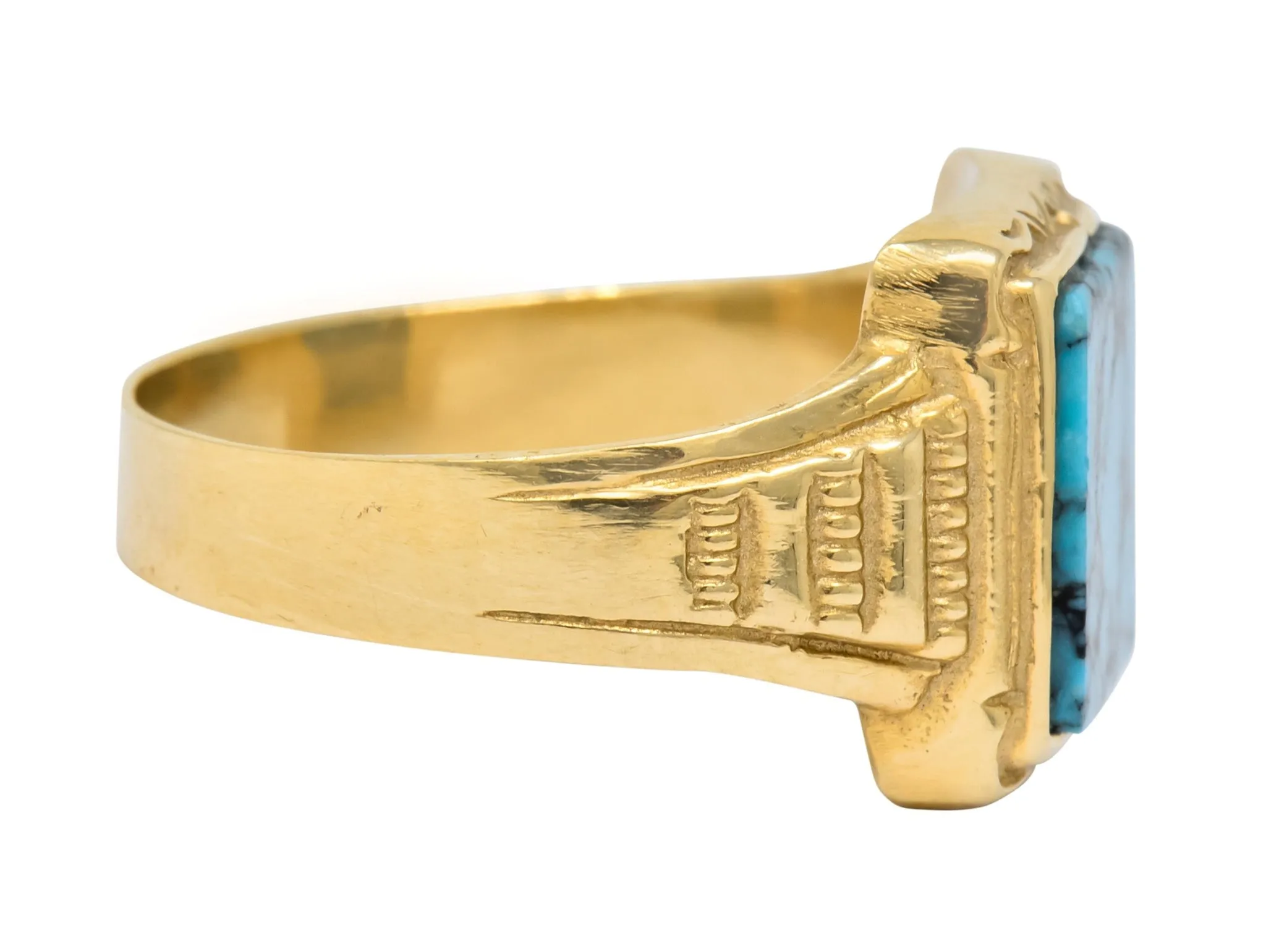 Vintage 1960's Turquoise 14 Karat Gold Square Ring