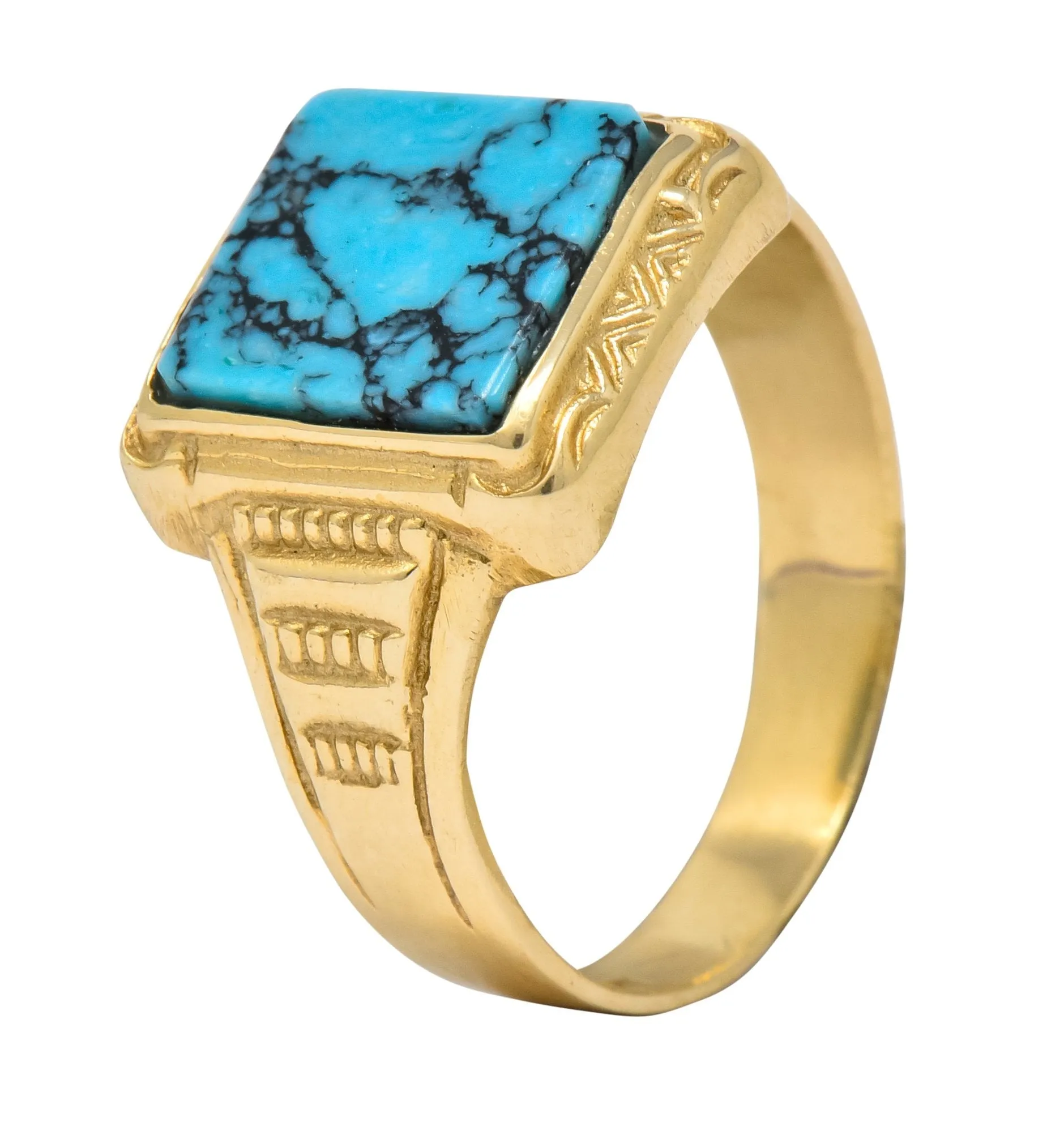 Vintage 1960's Turquoise 14 Karat Gold Square Ring