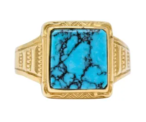 Vintage 1960's Turquoise 14 Karat Gold Square Ring