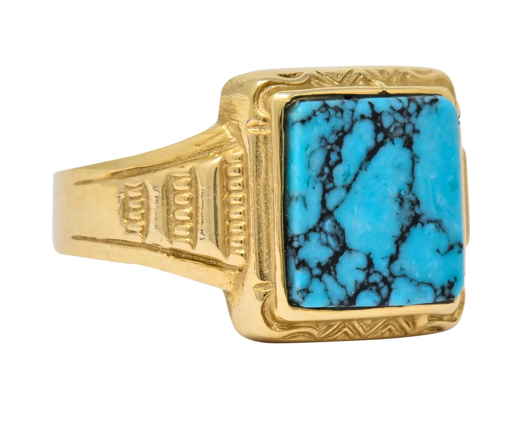 Vintage 1960's Turquoise 14 Karat Gold Square Ring
