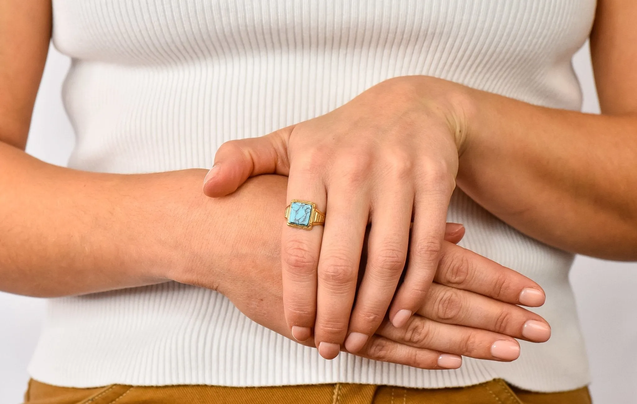 Vintage 1960's Turquoise 14 Karat Gold Square Ring