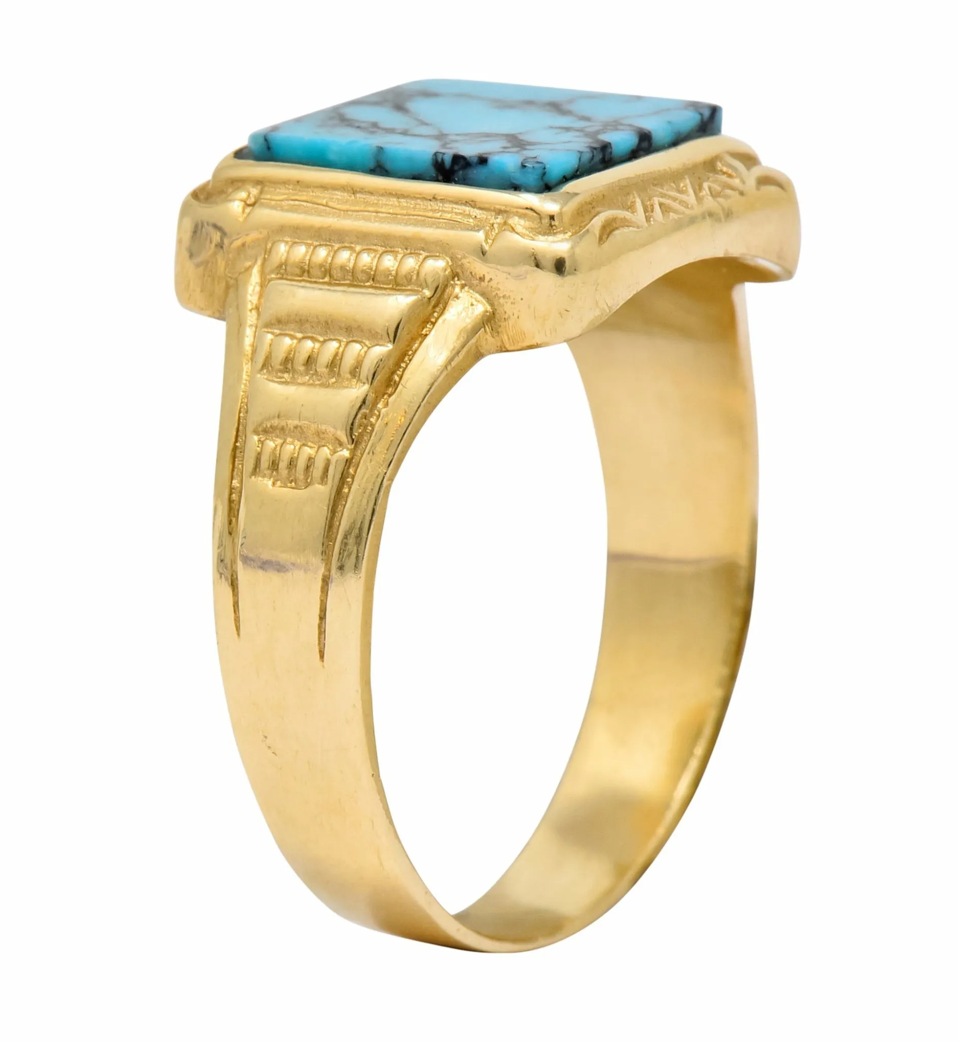 Vintage 1960's Turquoise 14 Karat Gold Square Ring