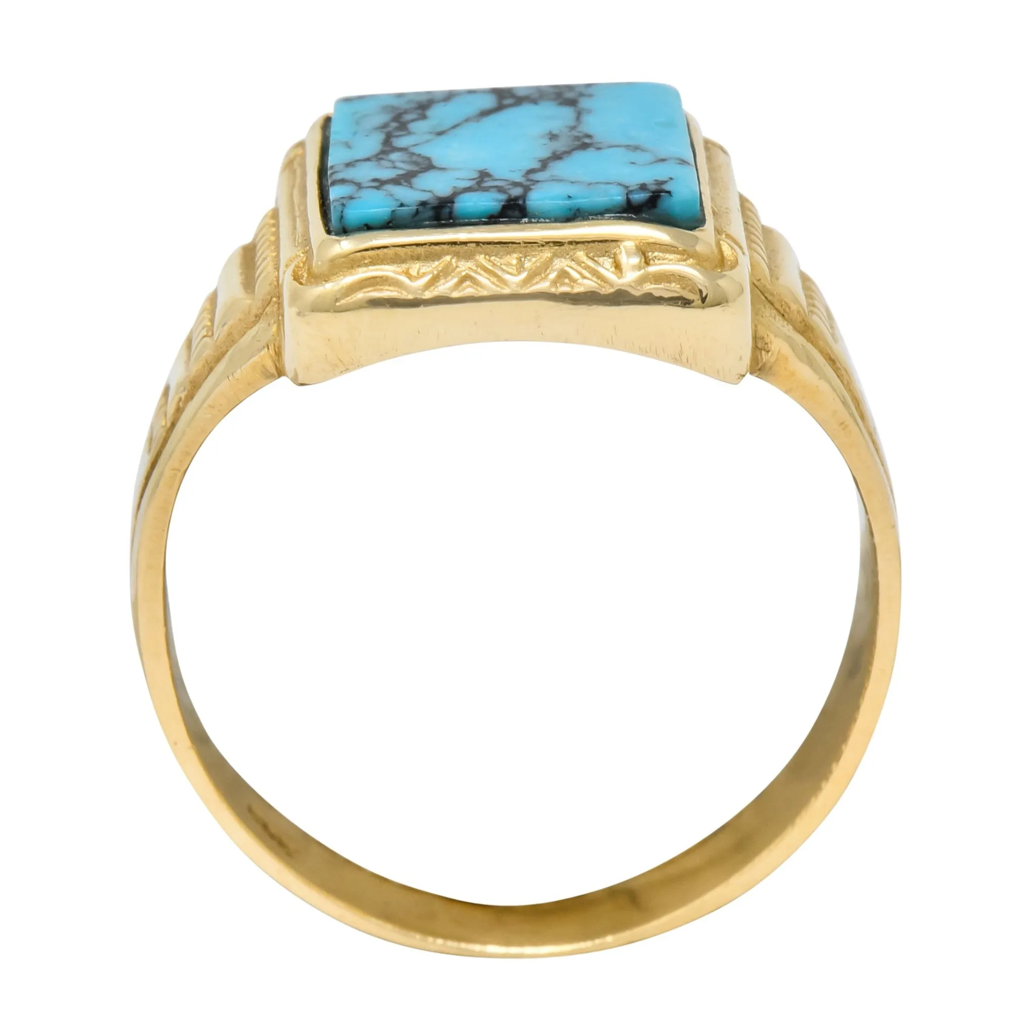 Vintage 1960's Turquoise 14 Karat Gold Square Ring