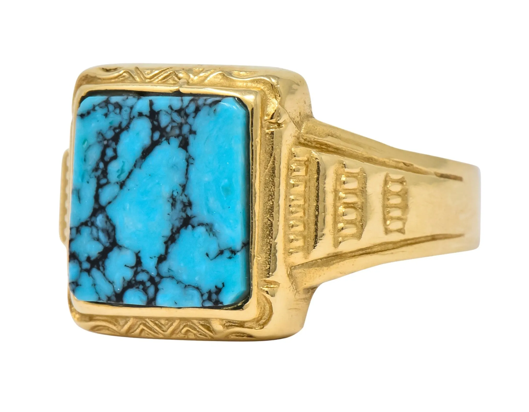 Vintage 1960's Turquoise 14 Karat Gold Square Ring