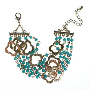 Vintage Turquoise and Quatrafoil Charm Multi Strand Bracelet