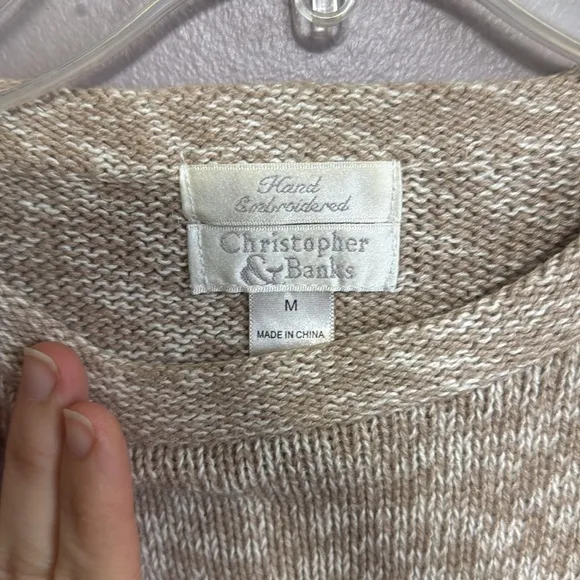 Vintage Y2K Christopher &amp; Banks Cat Embroidered Knit Crewneck Sweater Medium