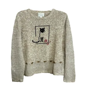 Vintage Y2K Christopher &amp; Banks Cat Embroidered Knit Crewneck Sweater Medium