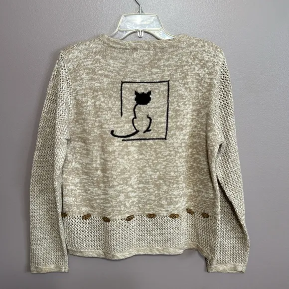 Vintage Y2K Christopher &amp; Banks Cat Embroidered Knit Crewneck Sweater Medium