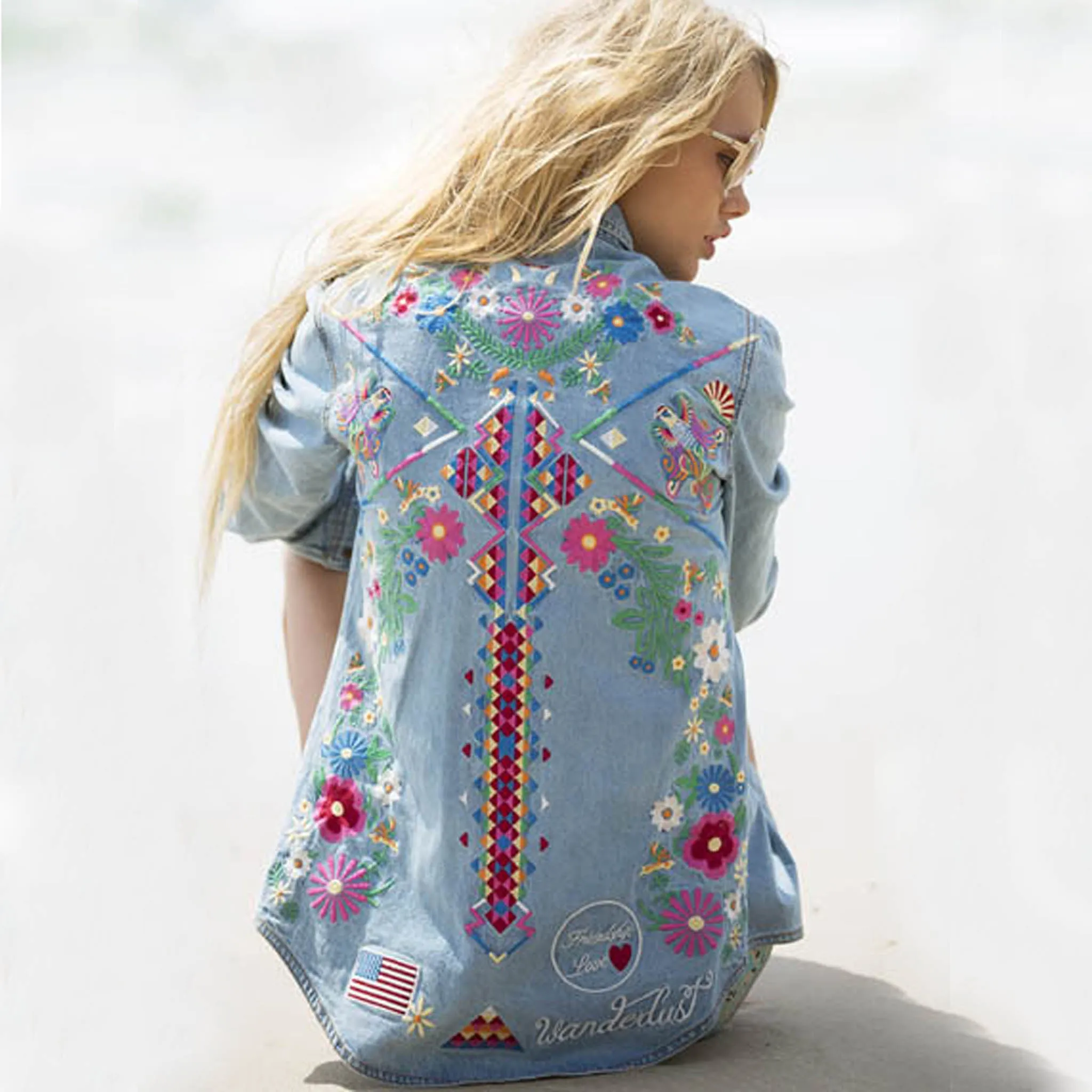Wanderlust Embroidered Denim Top
