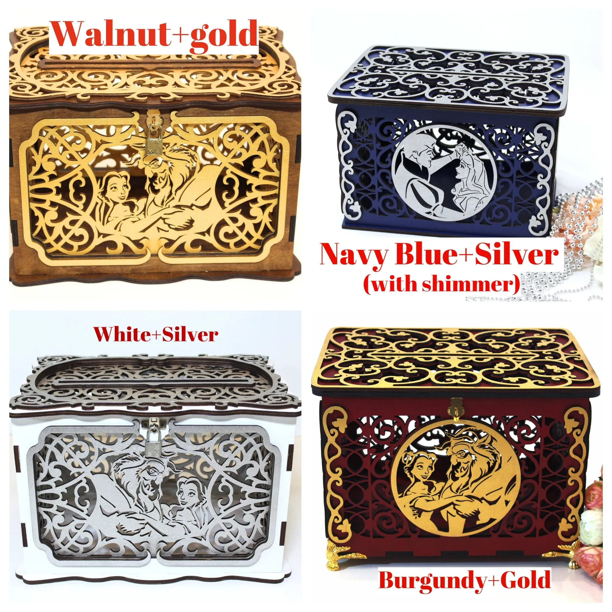 Wedding Card Box Elegant With Lock and Slot, Money Gifts Box Handmade