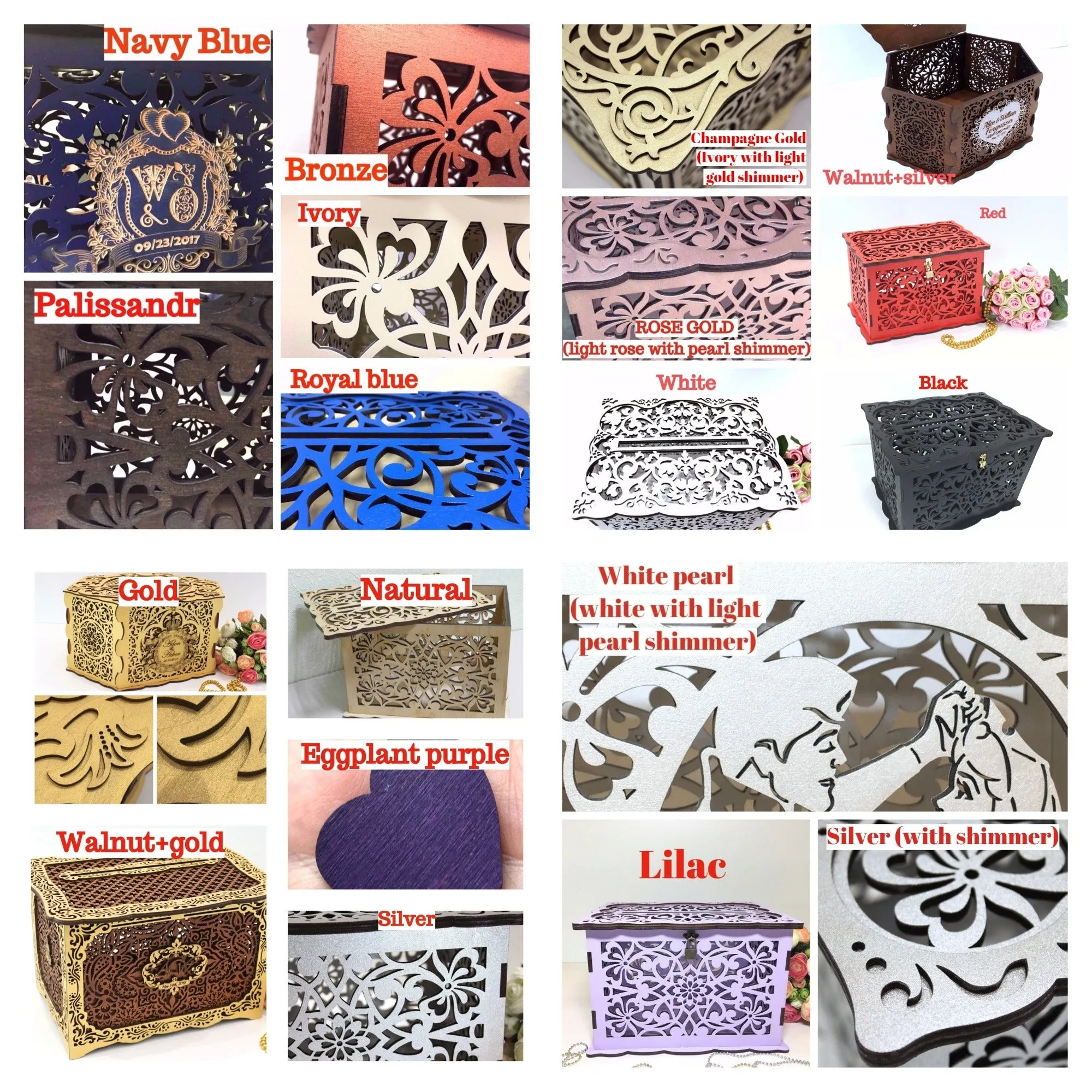 Wedding Card Box Elegant With Lock and Slot, Money Gifts Box Handmade