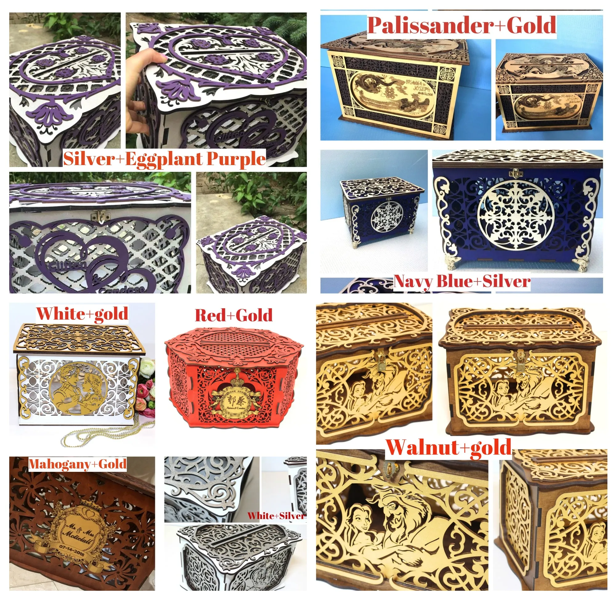 Wedding Card Box Elegant With Lock and Slot, Money Gifts Box Handmade