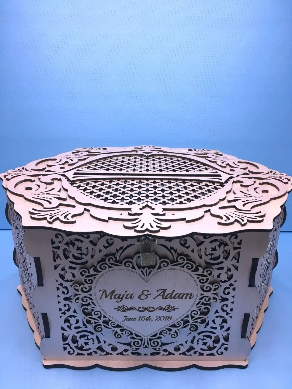 Wedding Card Box Elegant With Lock and Slot, Money Gifts Box Handmade