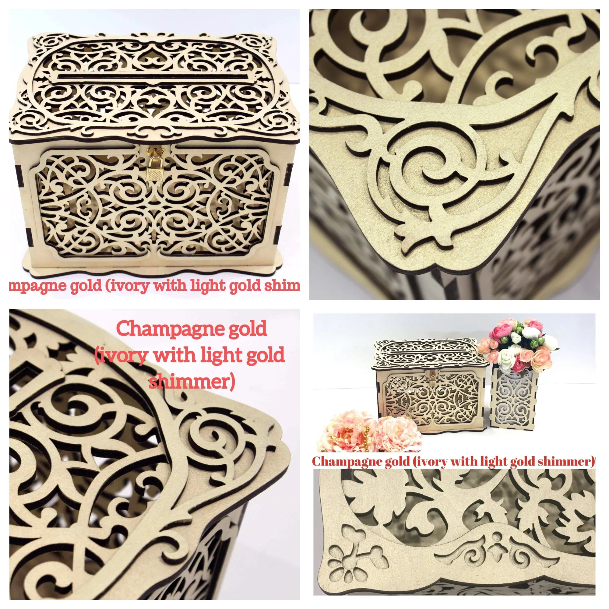 Wedding Card Box Elegant With Lock and Slot, Money Gifts Box Handmade
