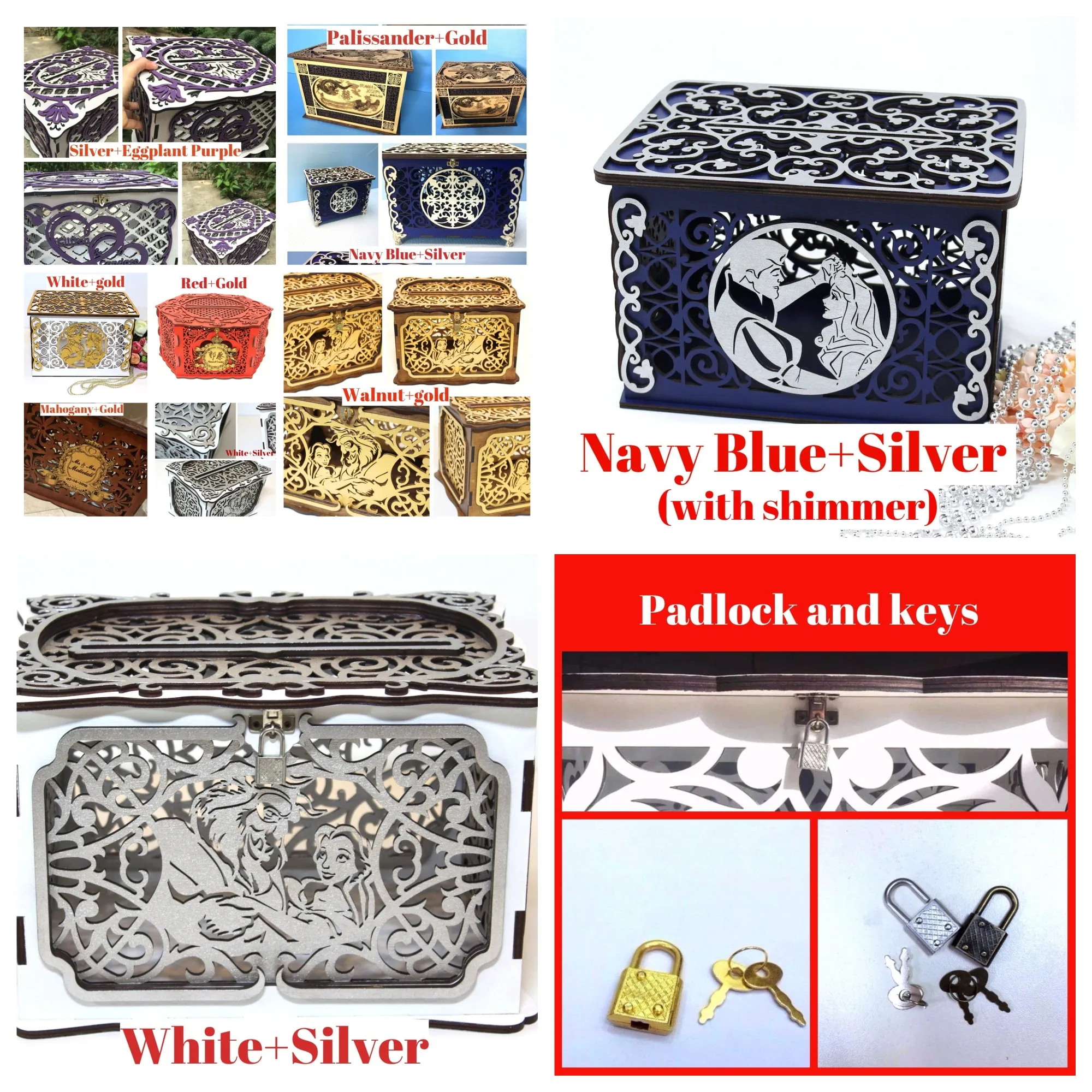 Wedding Card Box Elegant With Lock and Slot, Money Gifts Box Handmade