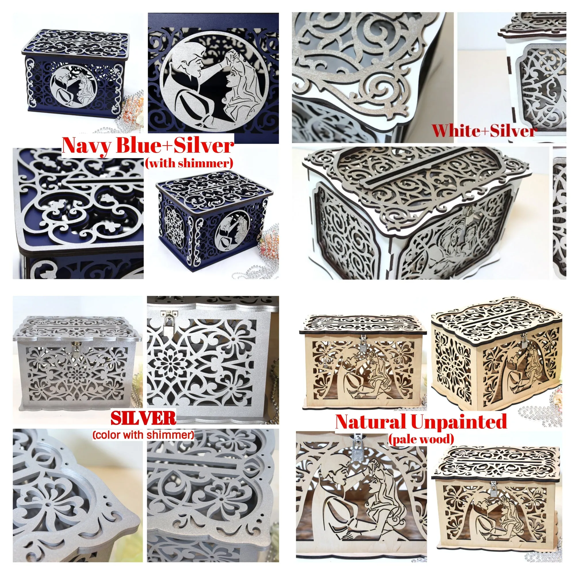 Wedding Card Box Elegant With Lock and Slot, Money Gifts Box Handmade
