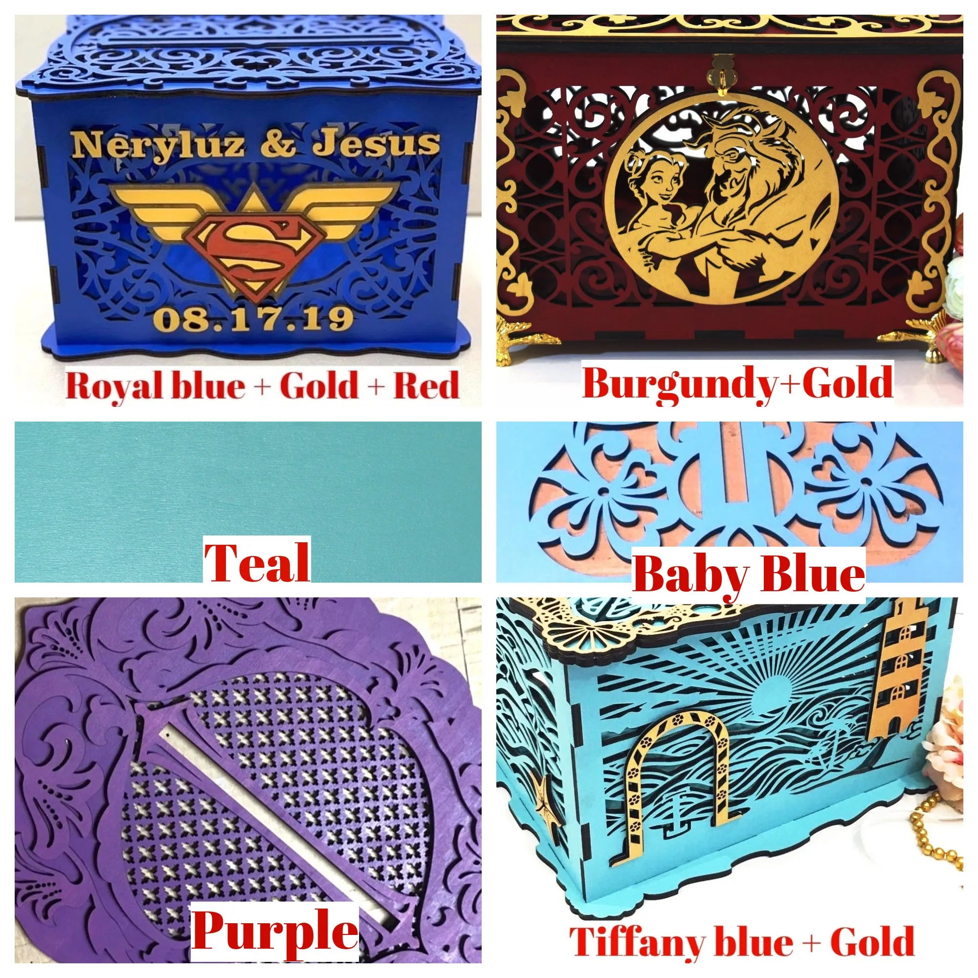 Wedding Card Box Elegant With Lock and Slot, Money Gifts Box Handmade