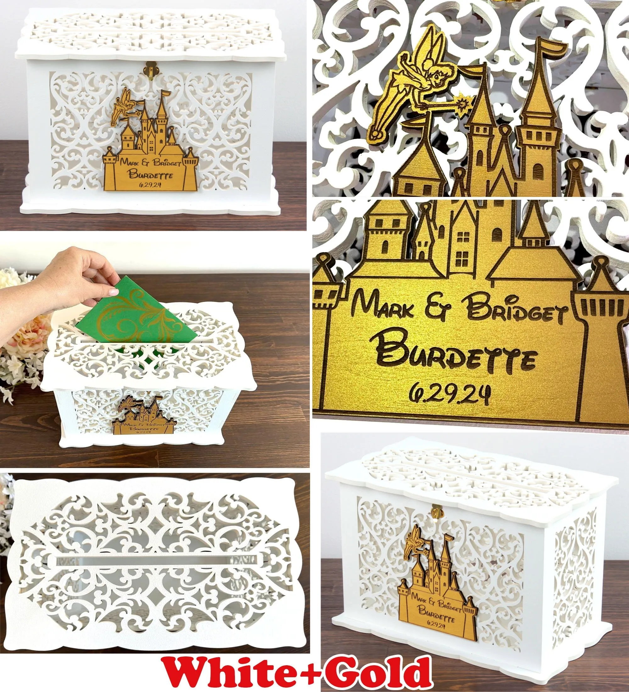 Wedding Card Box With Lock - Fairy Castle, Cinderella Quinceanera Money Box, Sweet 15th Card Holder, Wedding Gift, Handmade Gifts