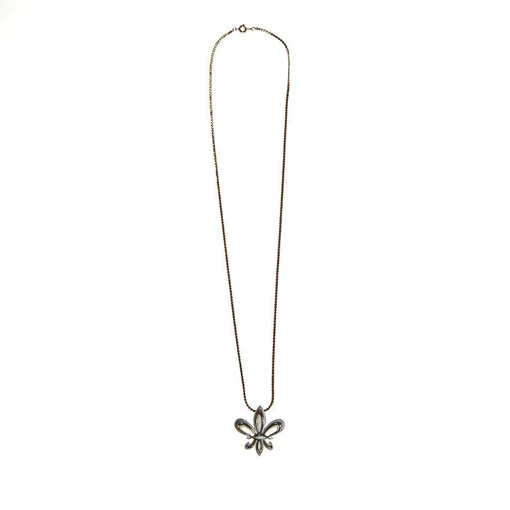White and Gold Fleur De Lis Pendant Necklace