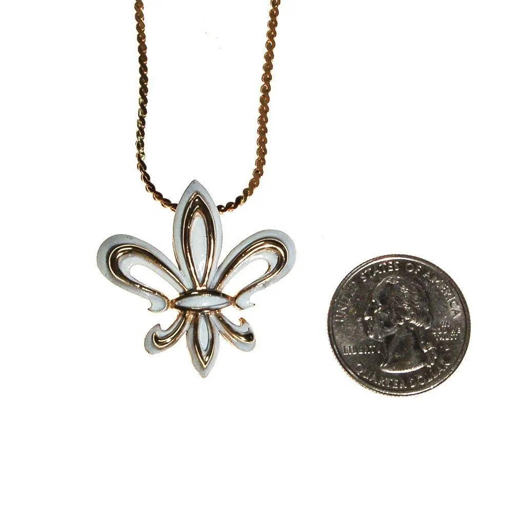 White and Gold Fleur De Lis Pendant Necklace