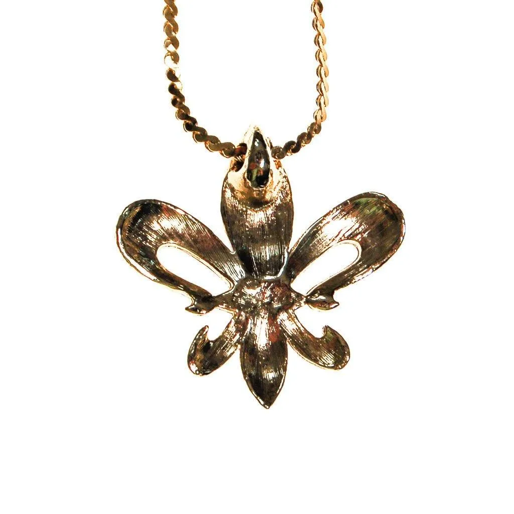 White and Gold Fleur De Lis Pendant Necklace