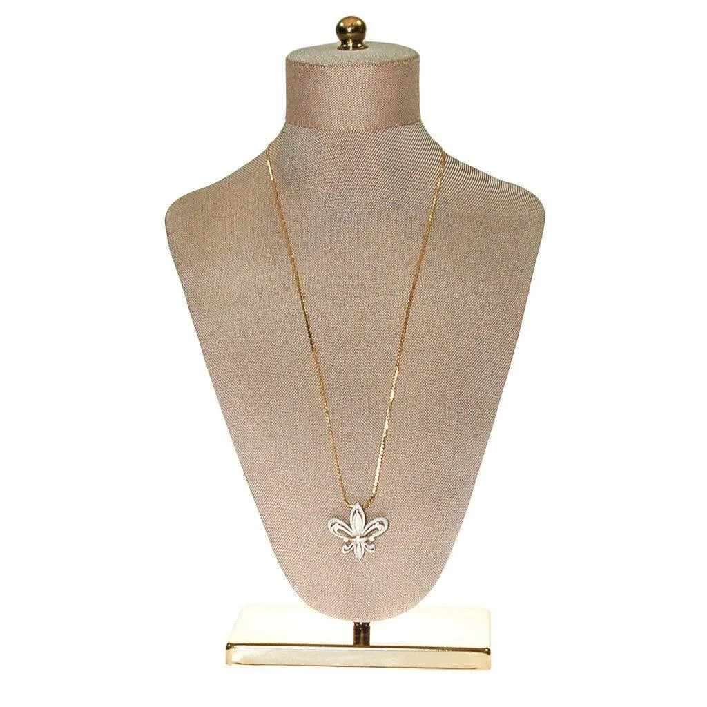 White and Gold Fleur De Lis Pendant Necklace