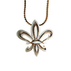 White and Gold Fleur De Lis Pendant Necklace