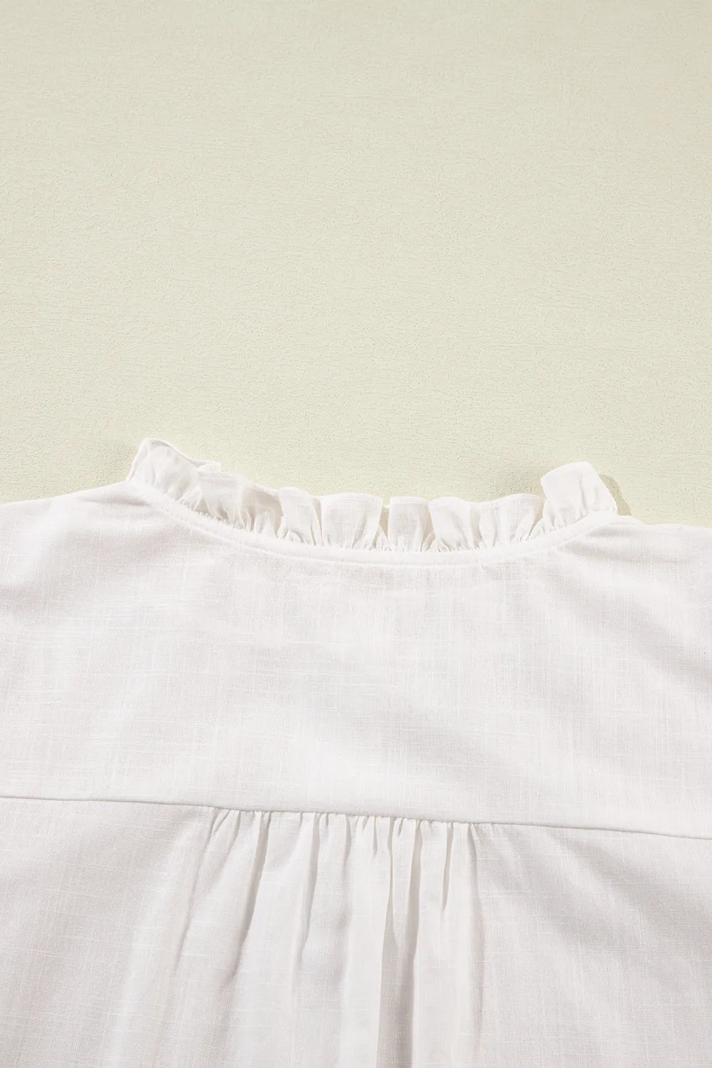 White Floral Embroidered Bracelet Sleeve Shirt