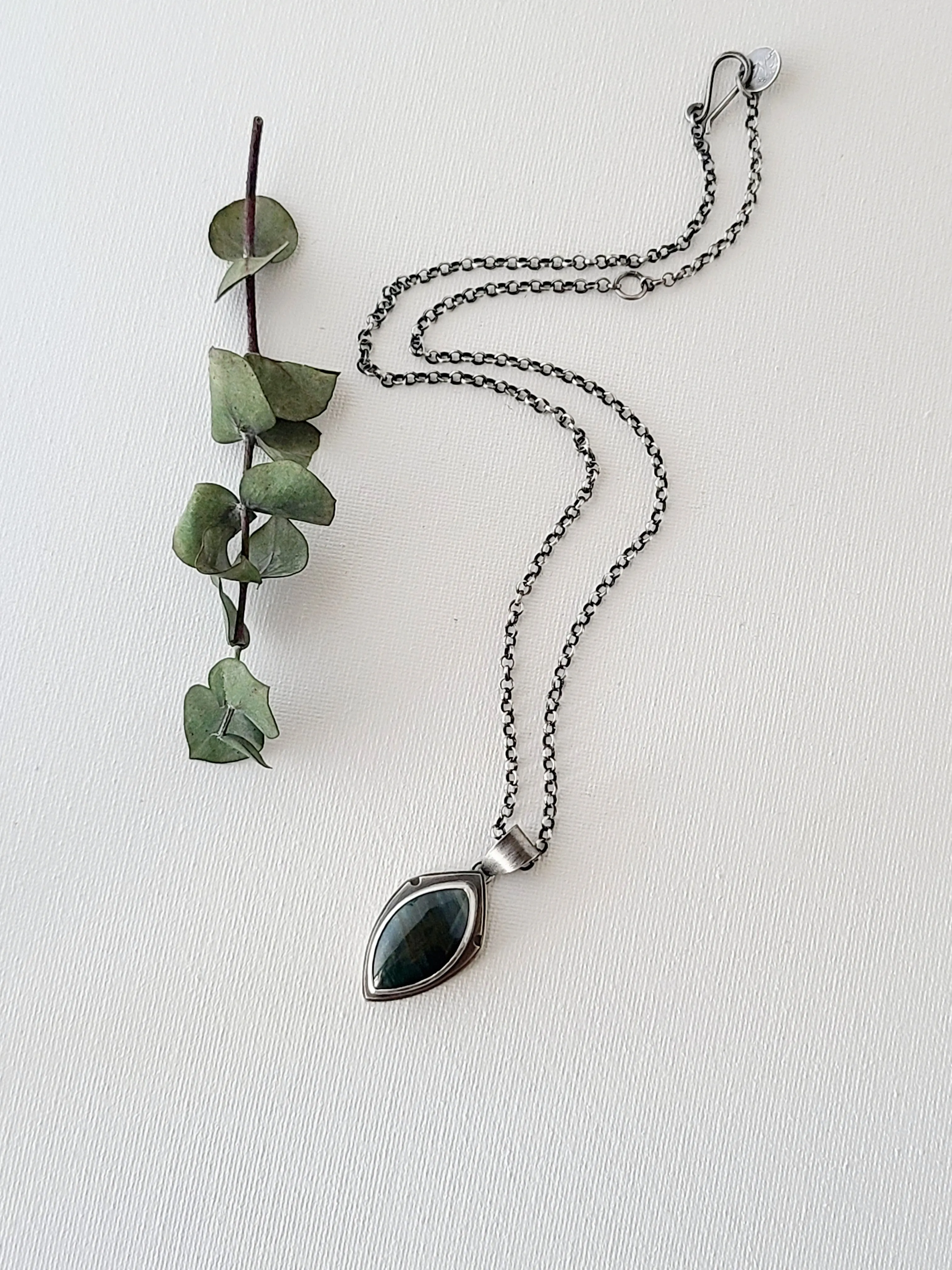 Wind and Water Navette Pendant-teal green Jasper