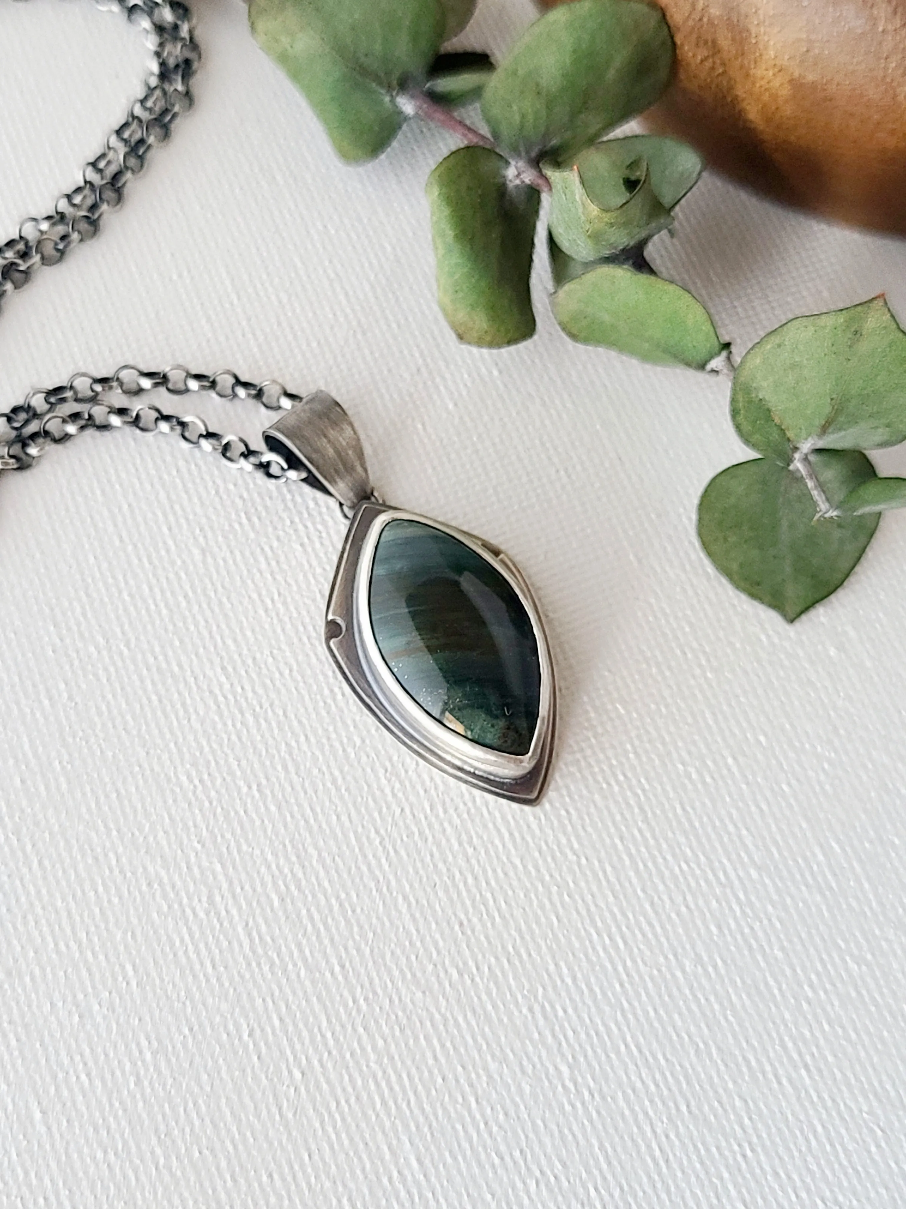 Wind and Water Navette Pendant-teal green Jasper