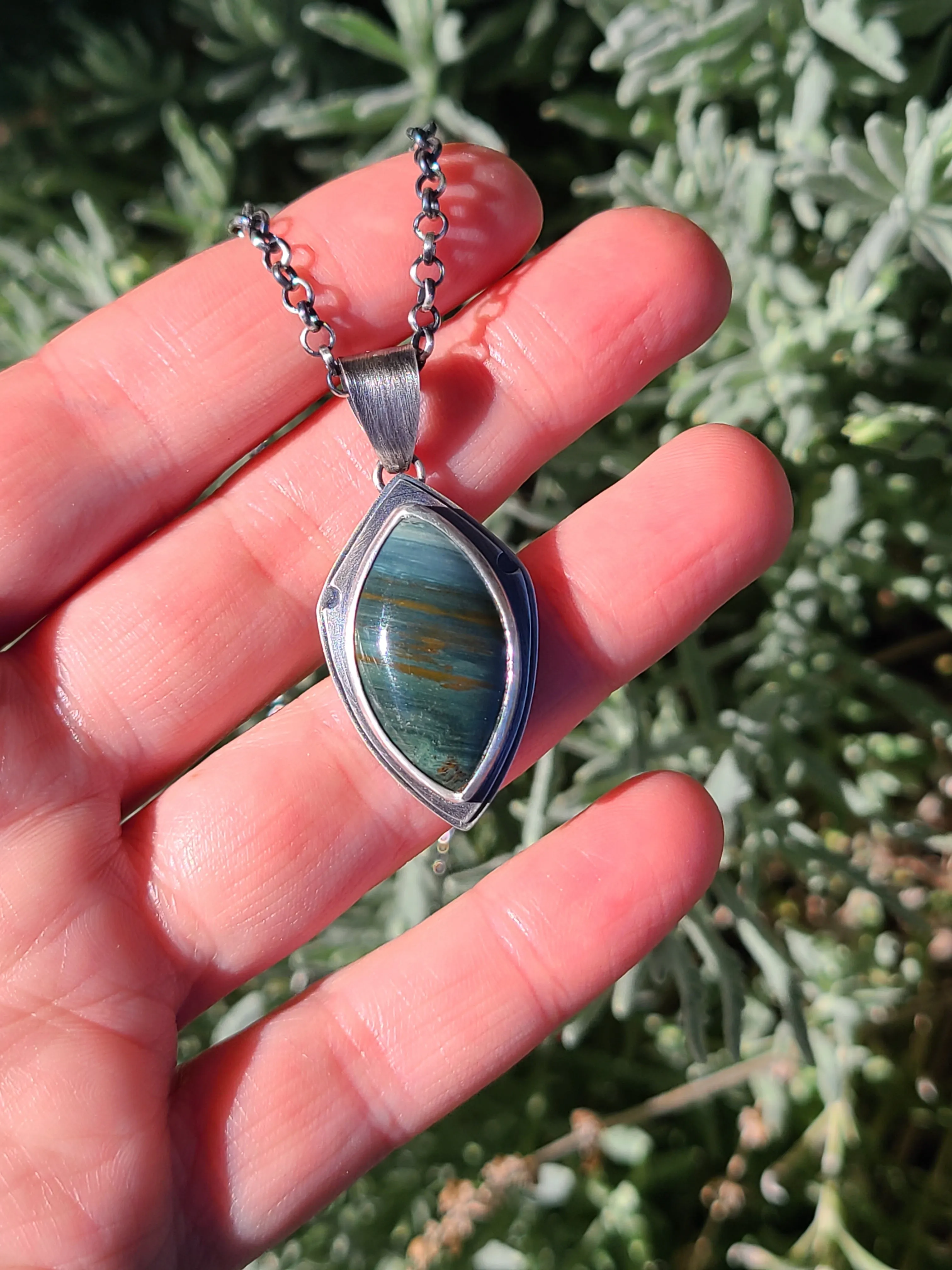 Wind and Water Navette Pendant-teal green Jasper