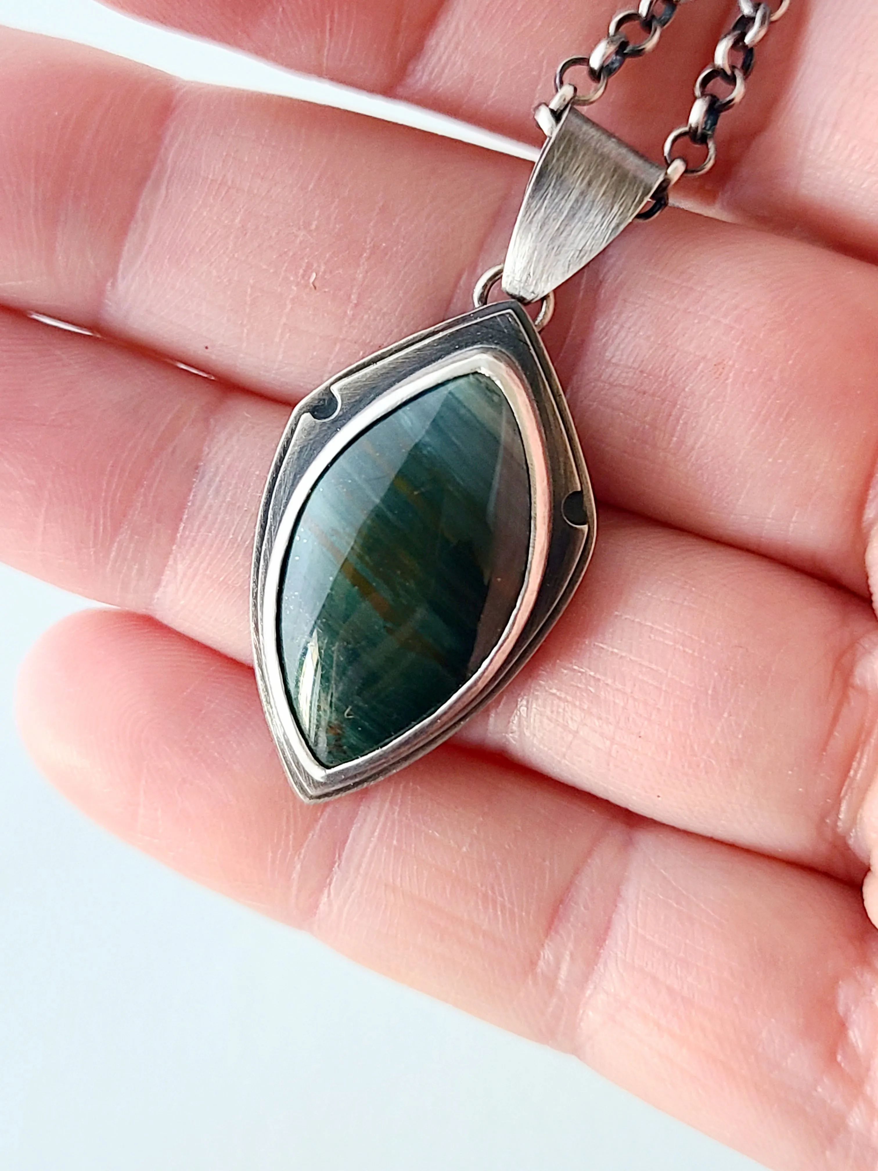 Wind and Water Navette Pendant-teal green Jasper