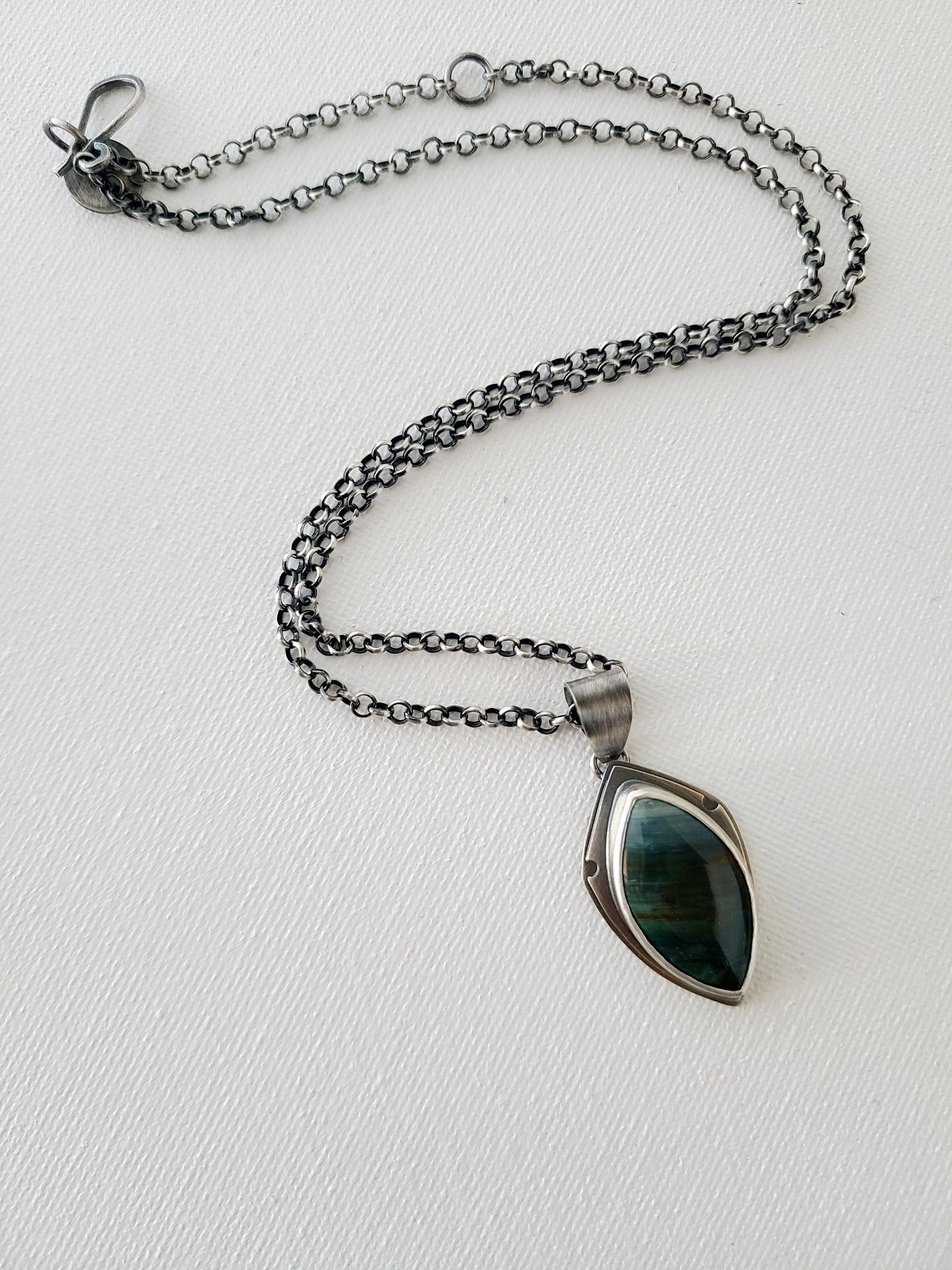 Wind and Water Navette Pendant-teal green Jasper