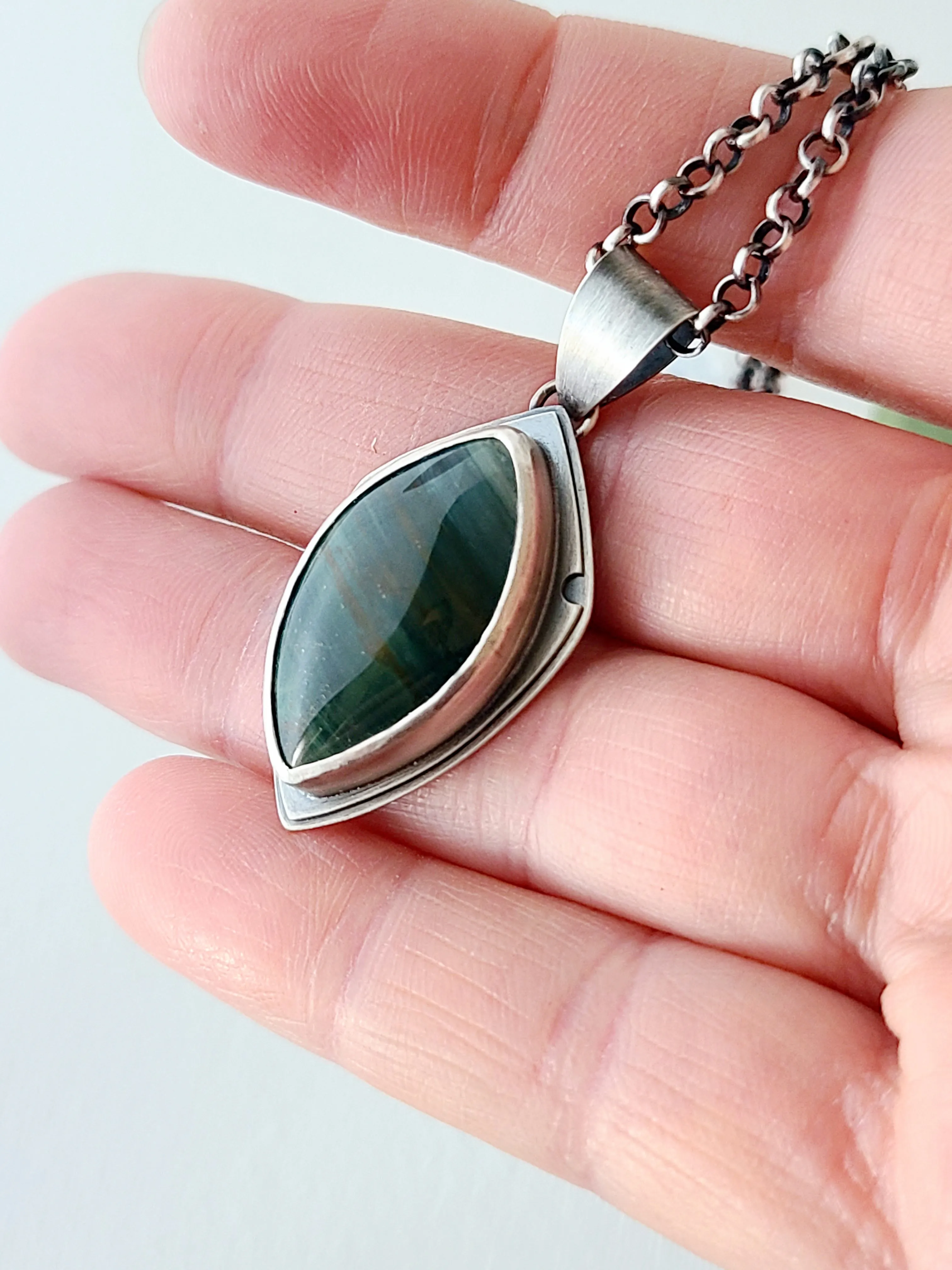 Wind and Water Navette Pendant-teal green Jasper
