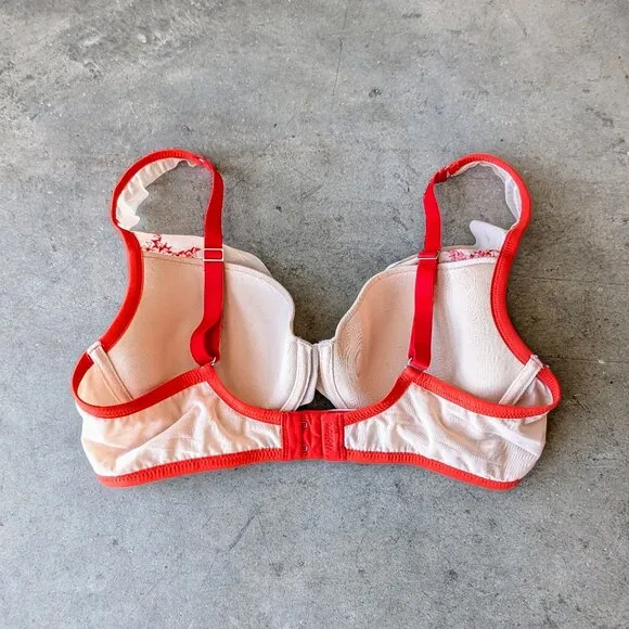 Wolford Sweet Tendril Cup Bra Ivory Red Floral Embroidered Mesh Underwire Bra