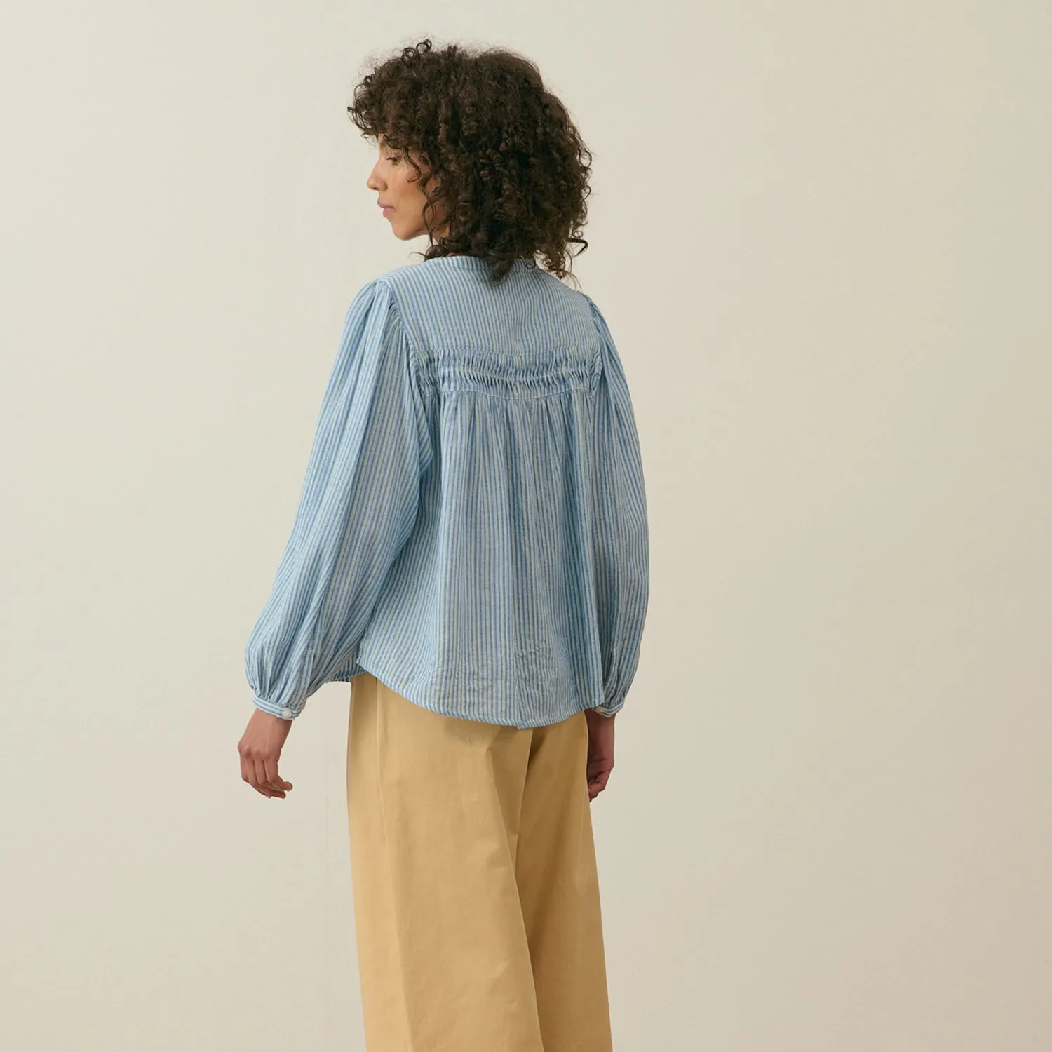 Women's Cotton Jally Shirt - Blue Parasol Stripes