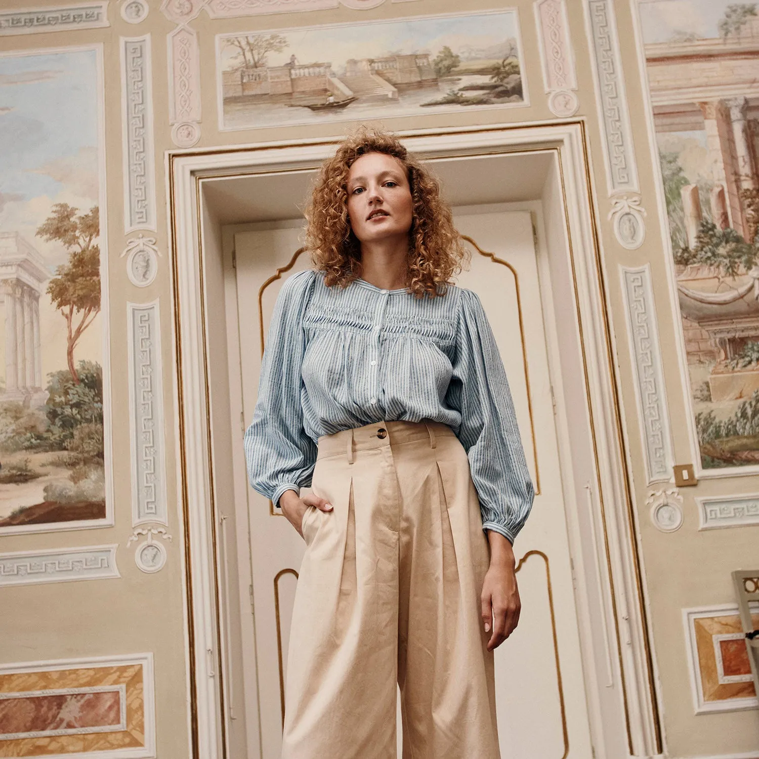 Women's Cotton Jally Shirt - Blue Parasol Stripes