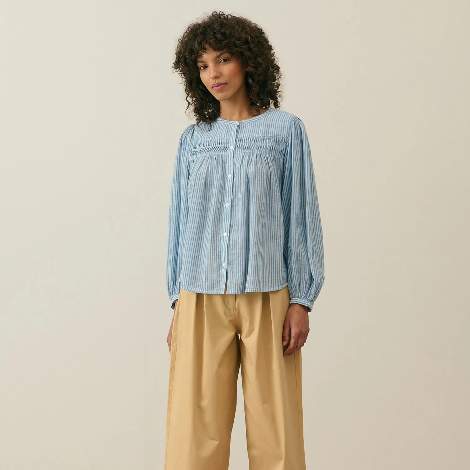 Women's Cotton Jally Shirt - Blue Parasol Stripes